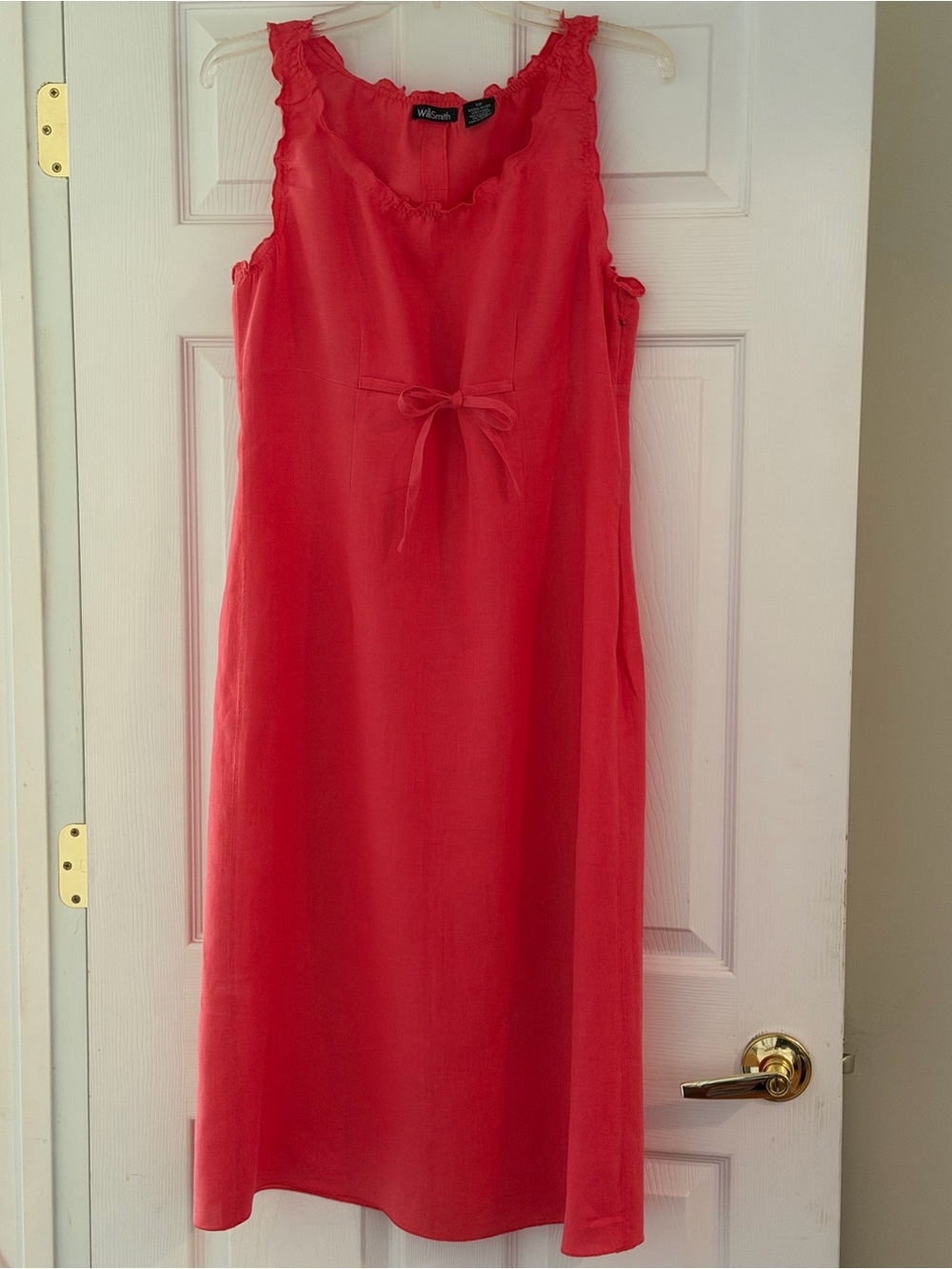 Willi Smith Linen Coral-Red Sleeveless Bow-Front Summer Dress